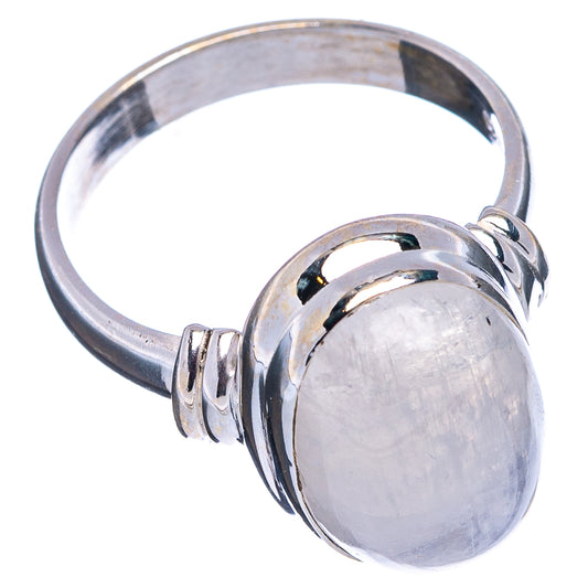 Pearly rainbow moonstone ring, round cabochon with .925 sterling silver band and prongs
