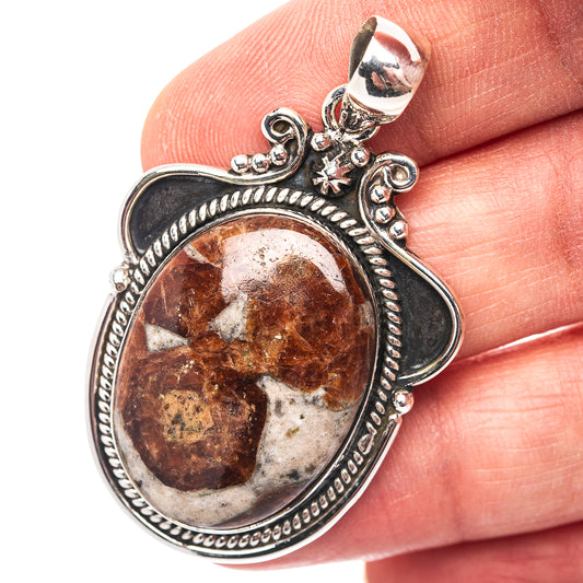 Premium Southwestern Style Garnet In Limestone Pendant 1 7/8" (.925 Sterling Silver)
