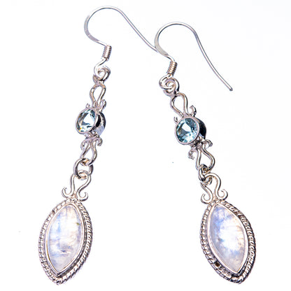 Premium Rainbow Moonstone, Blue Topaz Earrings 2 1/4" (925 Sterling Silver) E432355