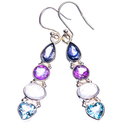 Rainbow Moonstone, Amethyst, Blue Topaz, Tanzanite 925 Sterling Silver Earrings 2"