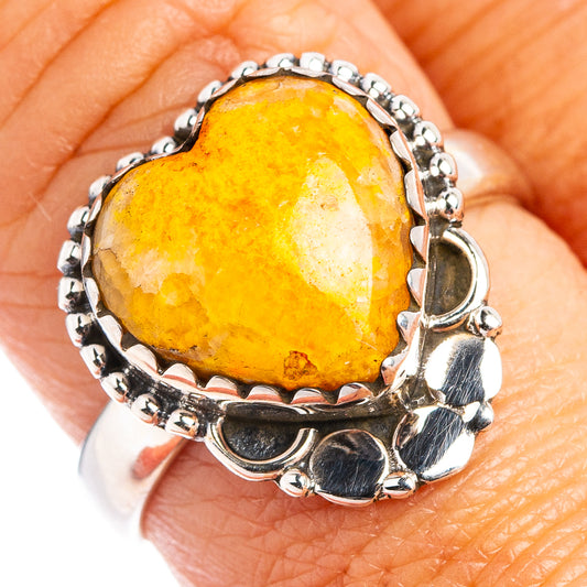 Sterling silver ring with oval amber-orange Bumblebee jasper cabochon and beaded bezel