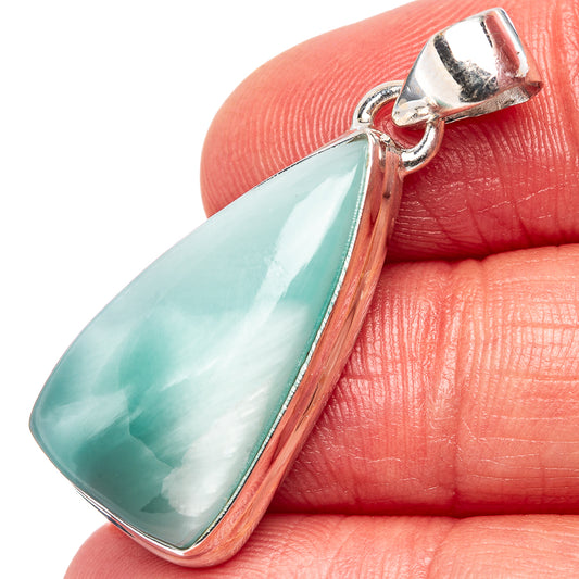 Aqua teardrop pendant with .925 sterling silver bezel and open loop bail