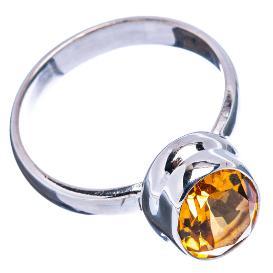 Round citrine stone in .925 sterling silver ring with polished bezel