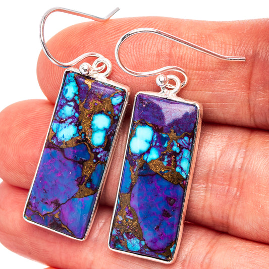 Sterling silver dangle earrings with rectangular purple-blue turquoise stones