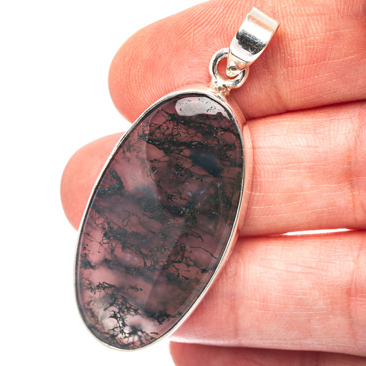 Green Moss Agate Pendant 1 7/8" (.925 Sterling Silver)