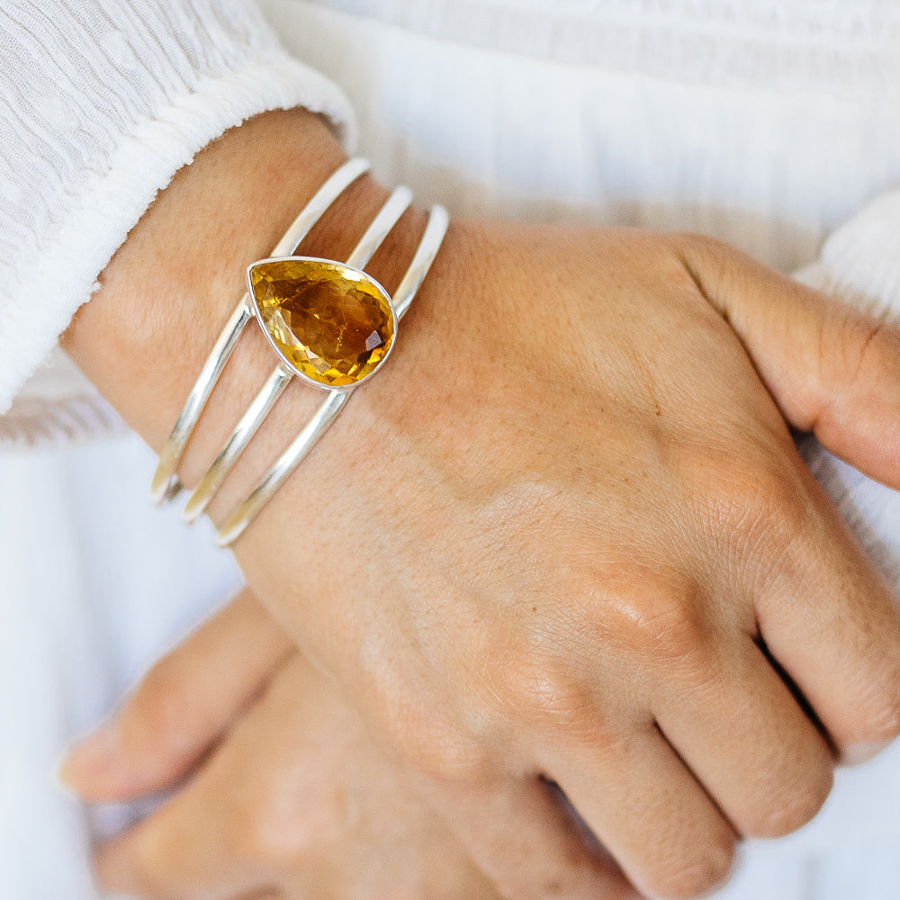 Citrine Cuff Bracelet (925 Sterling Silver) BR90259