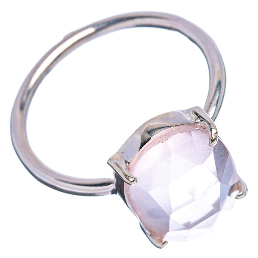 Sterling silver band ring with faceted rose quartz teardrop gemstone, side prongs