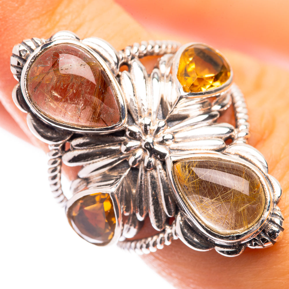 Large Rutilated Quartz, Citrine Ring Size 6.25 (925 Sterling Silver) R141372