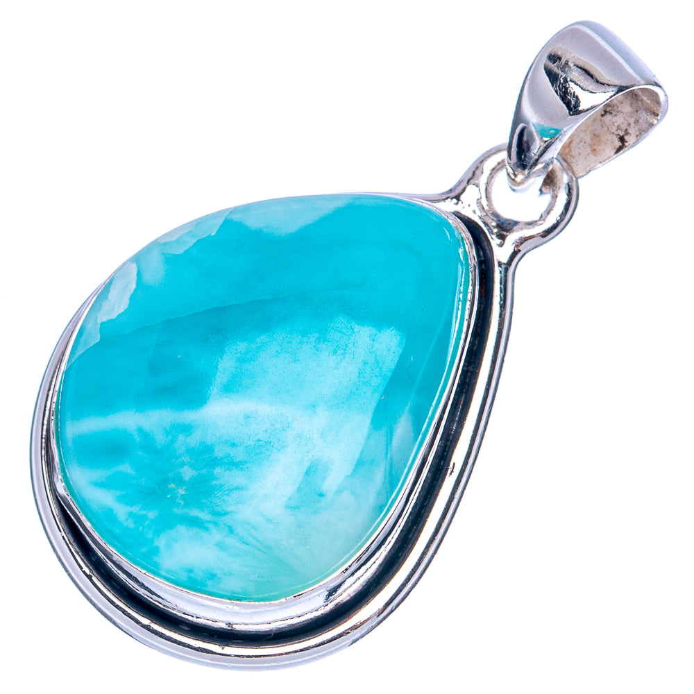 Sterling silver teardrop larimar pendant with large sky-blue stone and bail loop
