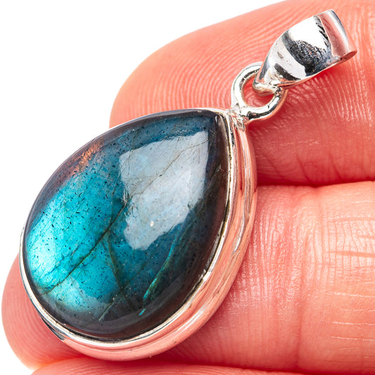 Sterling silver labradorite teardrop pendant with blue flash stone and loop bail