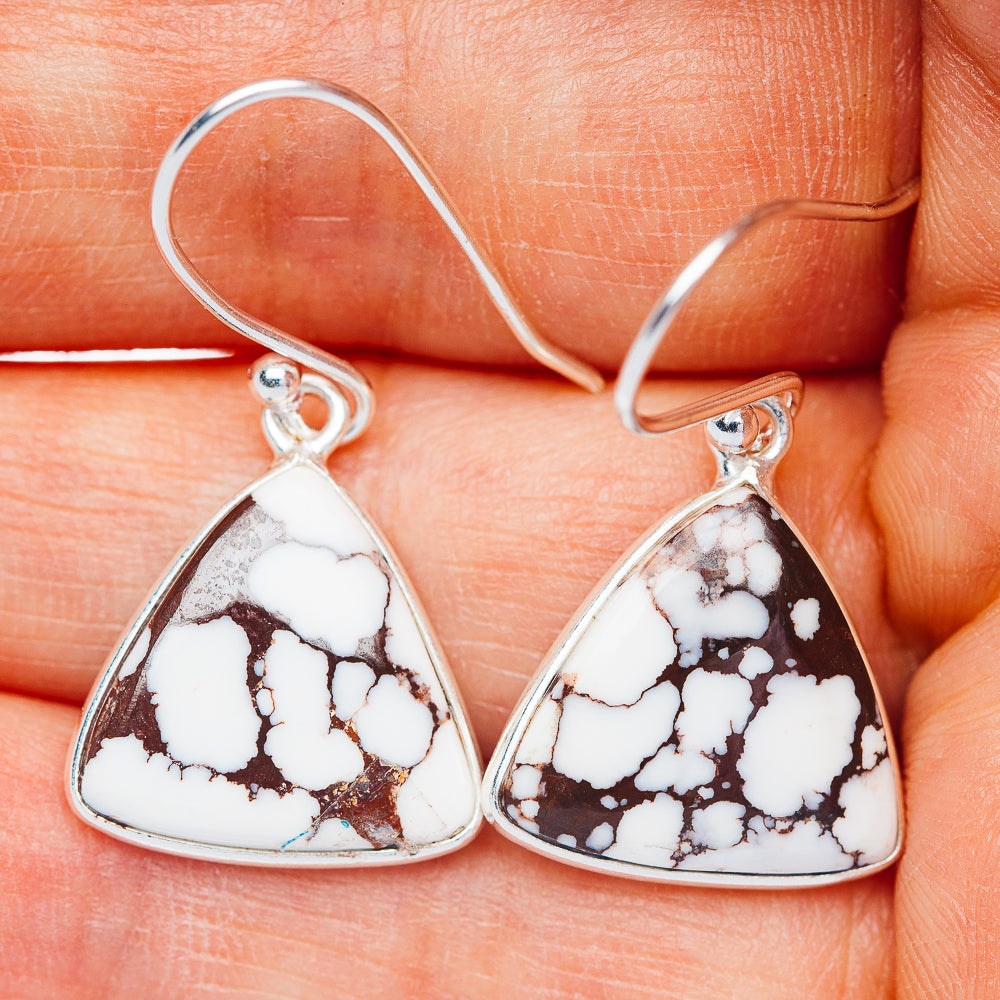 White Horse Jasper Earrings 1 1/4" (.925 Sterling Silver)