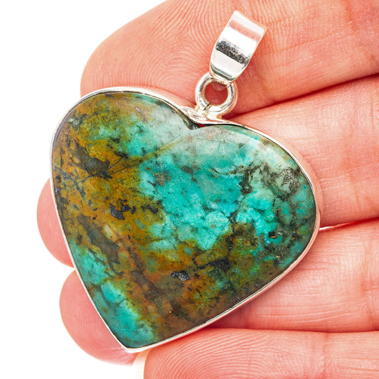 African Turqoise Jasper Heart Pendant 1 5/8" (.925 Sterling Silver)