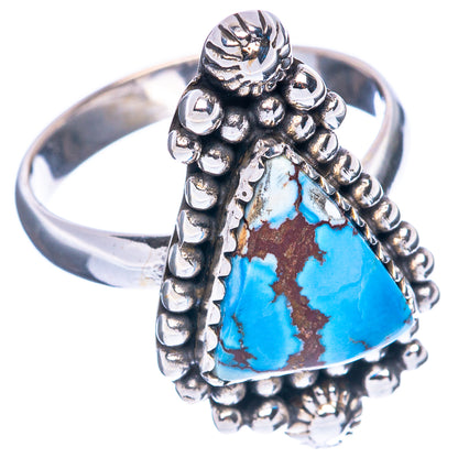Sterling silver turquoise ring with oval cabochon and beaded bezel setting
