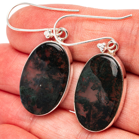 Premium Green Moss Agate Earrings 1 3/4" (.925 Sterling Silver)
