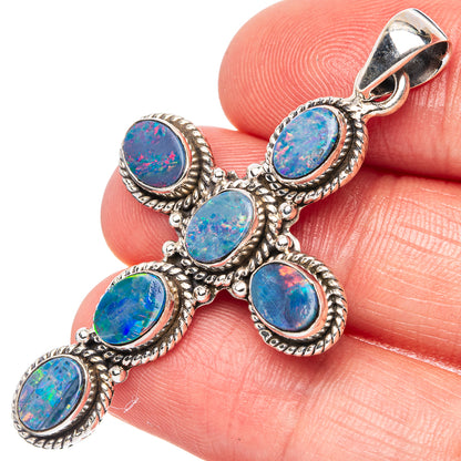 Rare Doublet Opal Cross Pendant 2" (925 Sterling Silver) P43070
