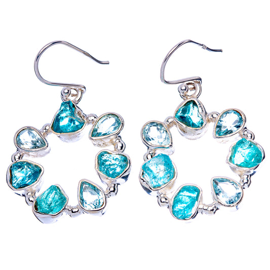 Premium Blue Fluorite, Blue Topaz Earrings 1 1/2" (925 Sterling Silver) E1595