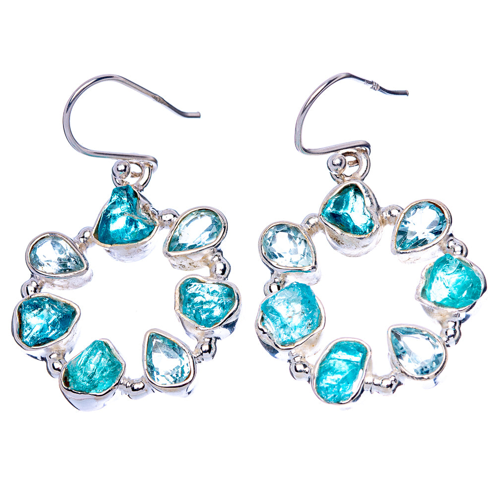 925 sterling silver hoop earrings with blue topaz and blue fluorite gemstones
