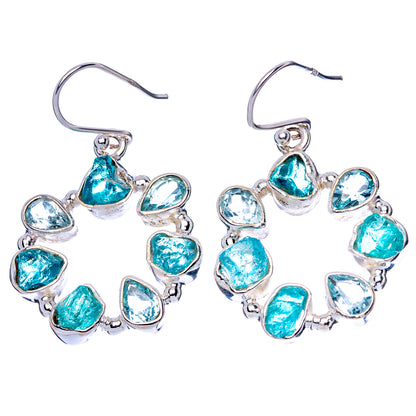 925 sterling silver hoop earrings with blue topaz and blue fluorite gemstones