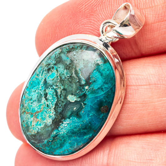 Oval turquoise opal pendant in .925 sterling silver bezel with silver bail loop