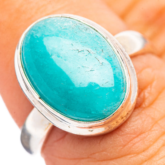 Amazonite turquoise cabochon sterling silver ring, size 6.75