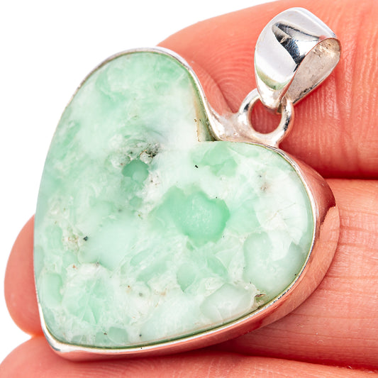Paloma varicite heart pendant in .925 sterling silver, mint green stone with bail