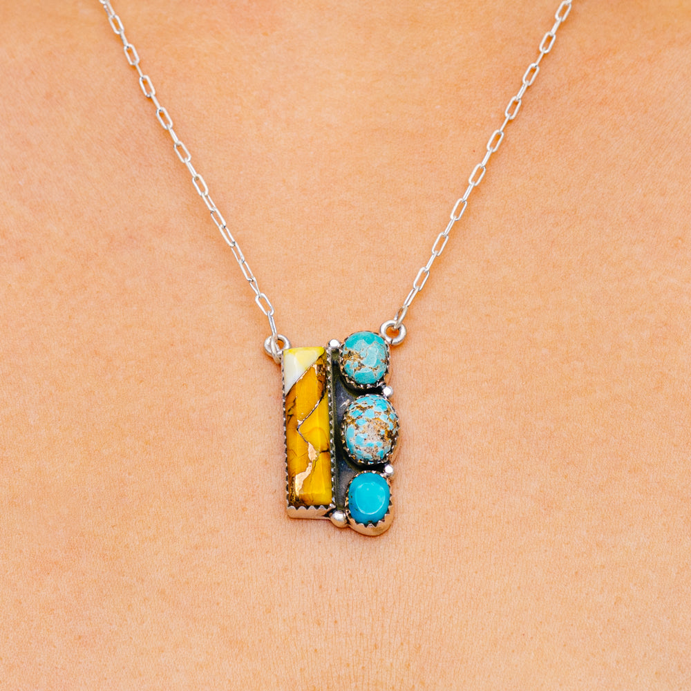 Mojave Turquoise, Honey Dahlia Turquoise Necklace 12 to 19" (.925 Sterling Silver)