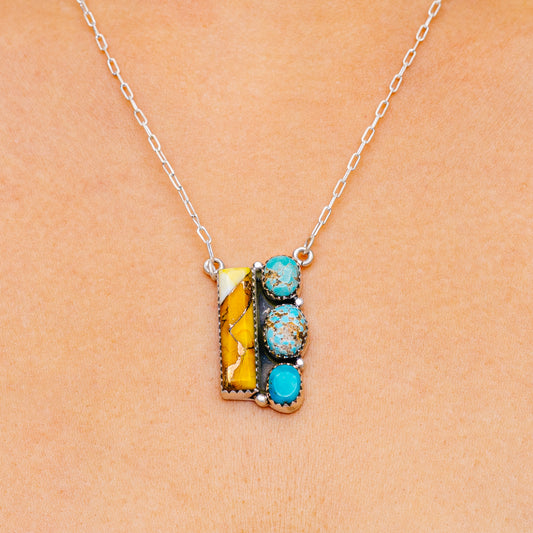 Mojave Turquoise, Honey Dahlia Turquoise Necklace 12 to 19" (.925 Sterling Silver)