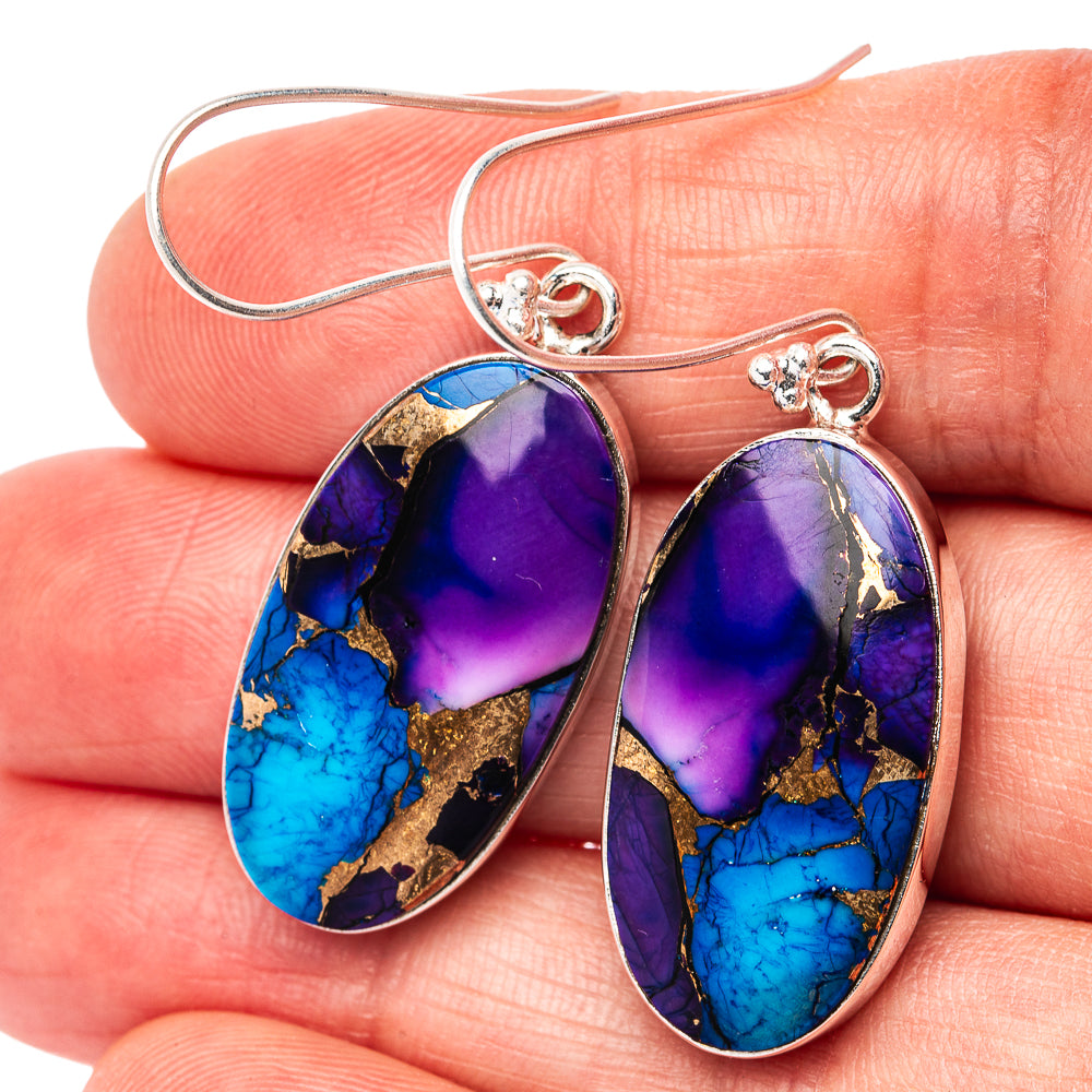 Premium Purple Dahlia Turquoise Earrings 1 7/8" (.925 Sterling Silver)