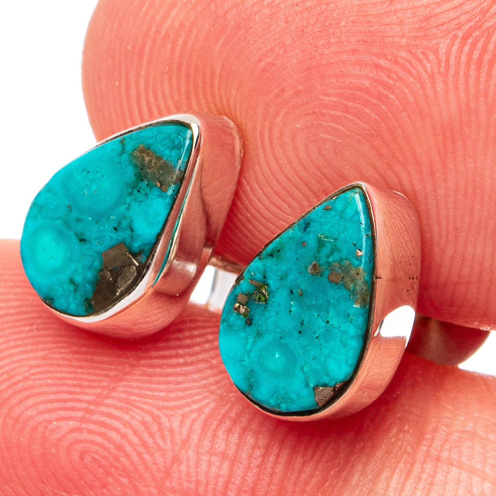 Rare Kingman Turquoise Earrings 3/8" (.925 Sterling Silver)