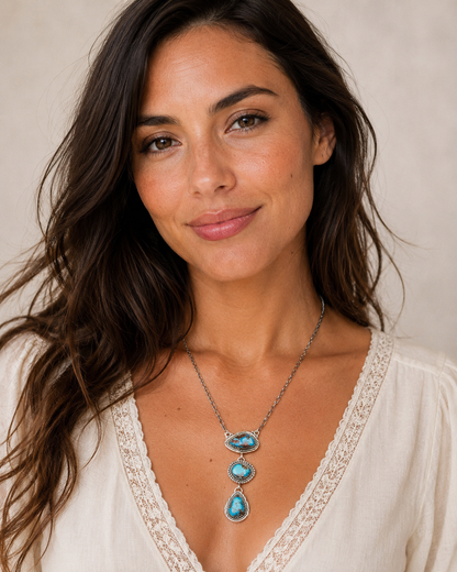 Southwestern Style Golden Hills Turquoise Necklace 10 to 21" (.925 Sterling Silver)
