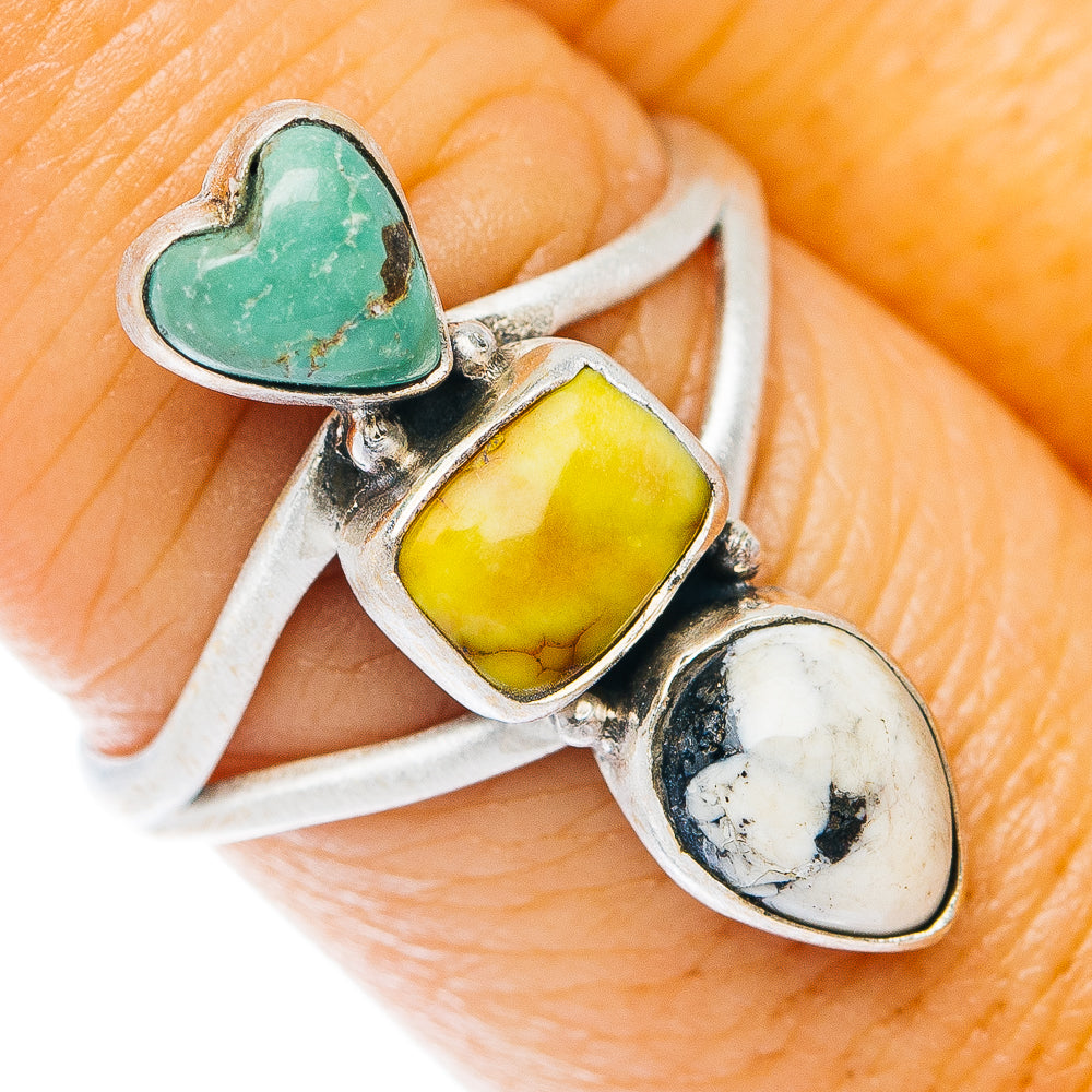 Sonoran Gold Turquoise Heart, Royston Turquoise, White Buffalo Turquoise Ring Size 8 (.925 Sterling Silver)