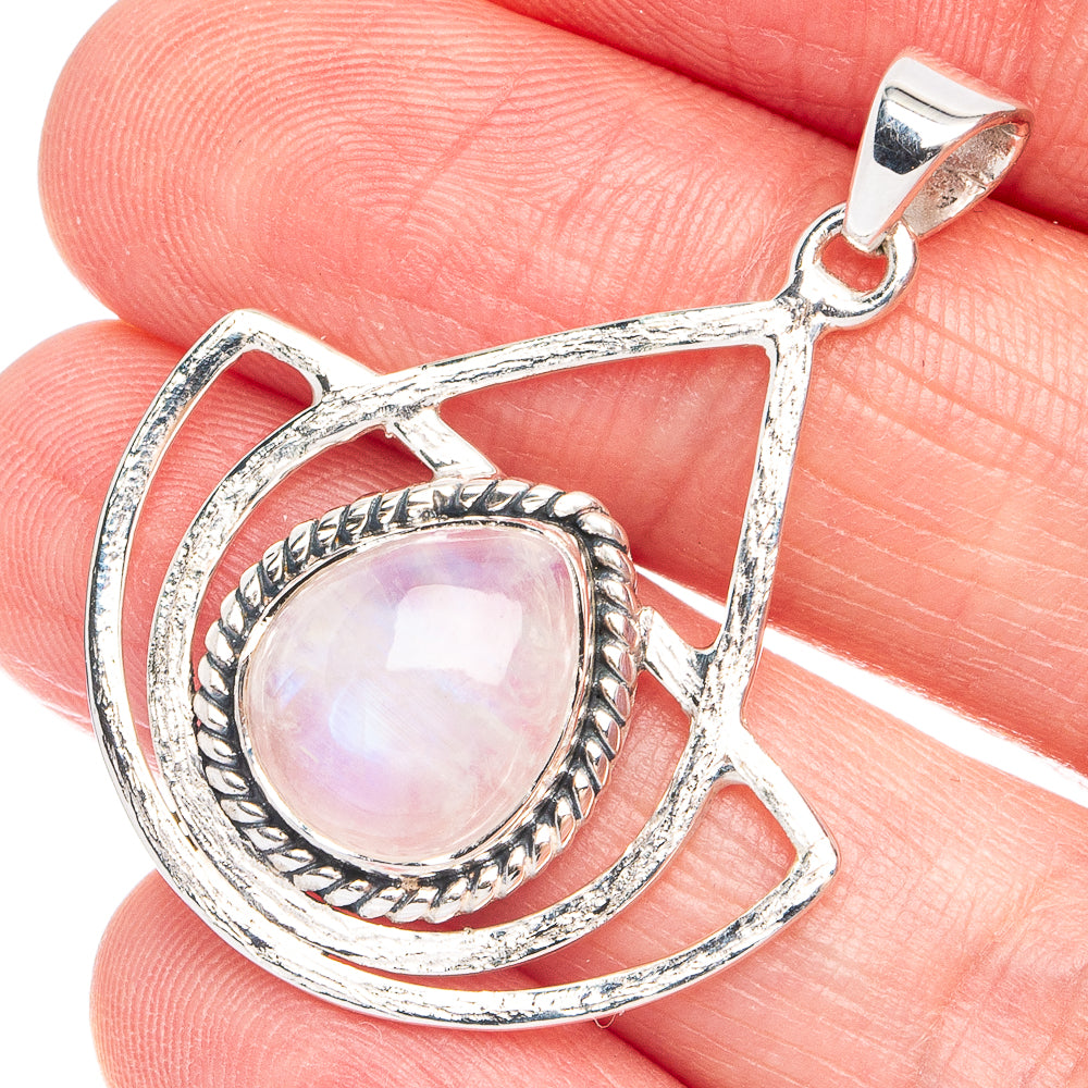 Premium Rainbow Moonstone Pendant 1 3/8" (925 Sterling Silver) P45052