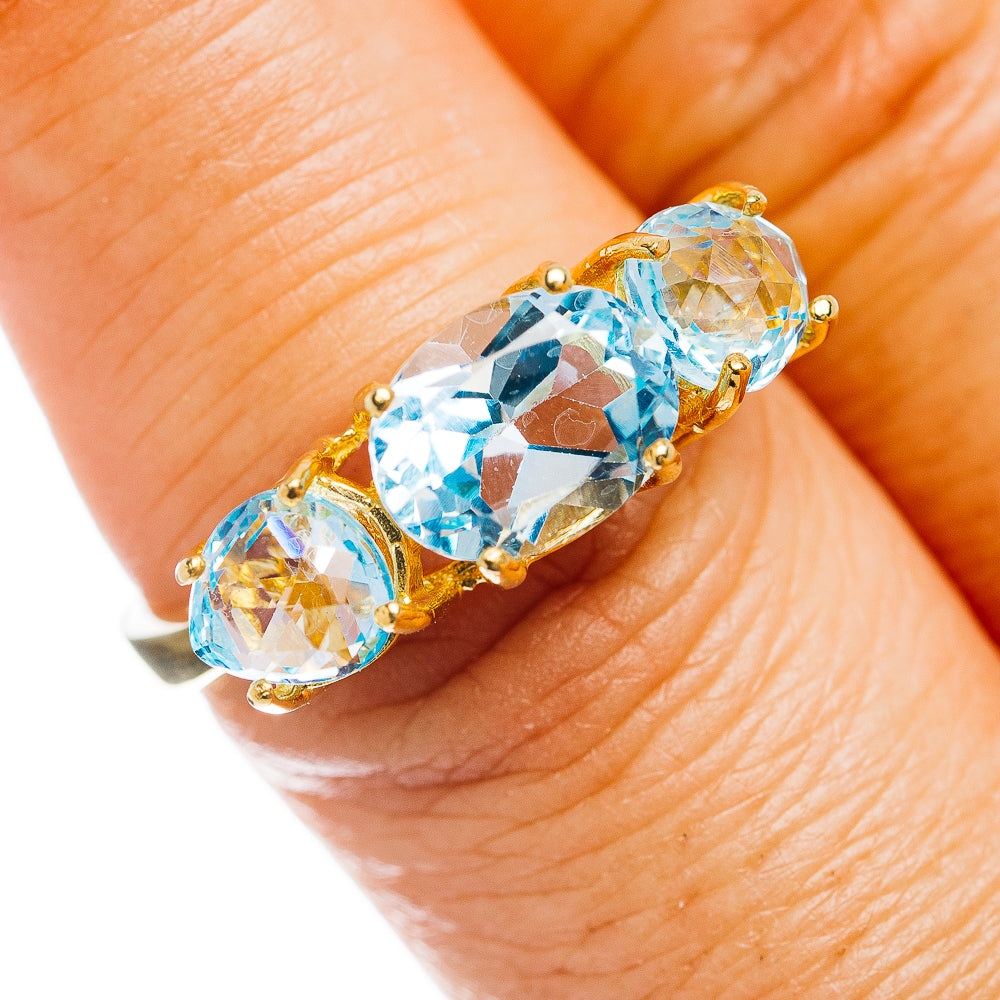 Blue Topaz Ring Size 8 (.925 Sterling Silver) 24k Gold Plated