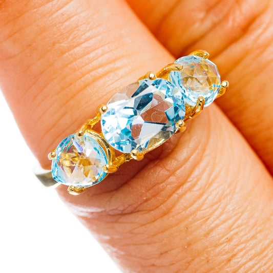 Blue Topaz Ring Size 8 (.925 Sterling Silver) 24k Gold Plated