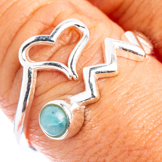 Heart dainty sterling silver ring with blue round larimar-style stone