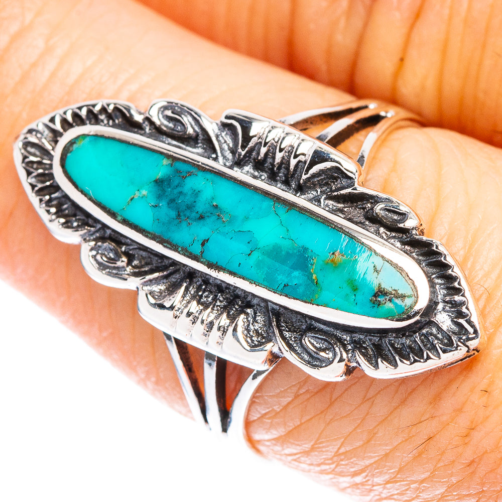 Sterling silver turquoise ring, large oval turquoise cabochon with engraved bezel