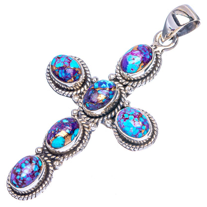 Sterling silver cross pendant with oval turquoise spiny oyster inlaid stones