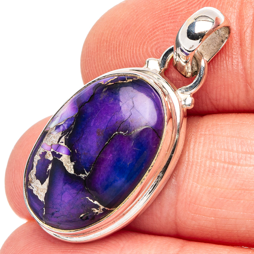 Oval purple gemstone pendant in .925 sterling silver bezel