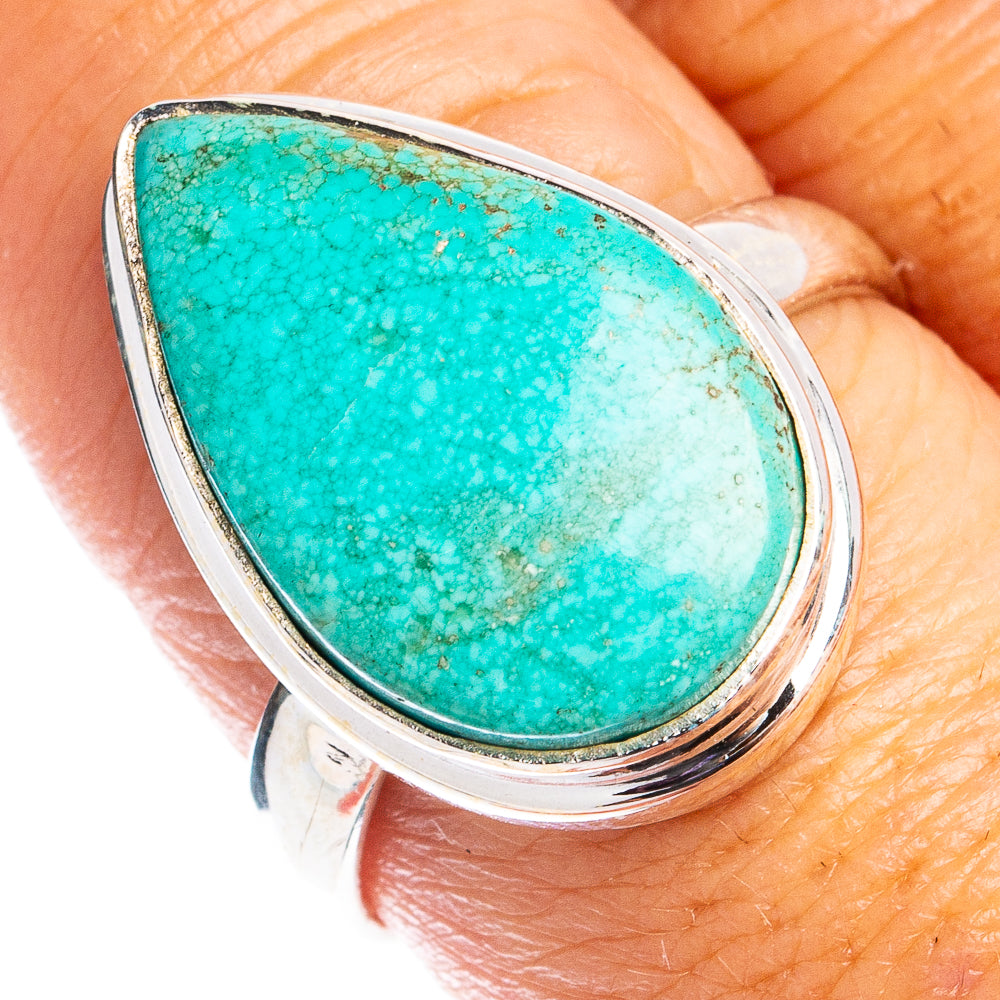 Sterling silver turquoise teardrop ring with large oval-cut turquoise stone