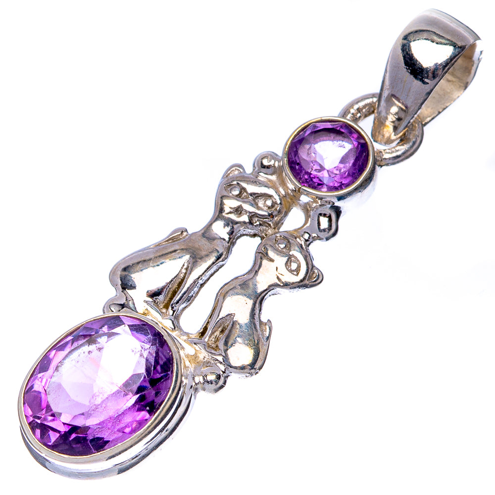 Faceted Amethyst Cats Pendant 1 1/2" (925 Sterling Silver) P41006