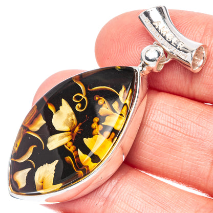Amber Intaglio Butterfly Pendant 1 3/4" (925 Sterling Silver) P42567