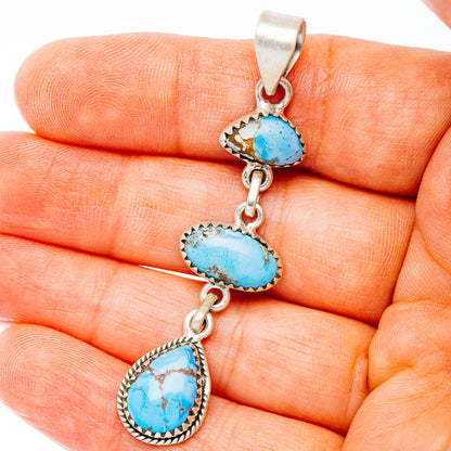 Exclusive Southwestern Style Golden Hills Turquoise Pendant 2 1/2" (.925 Sterling Silver)