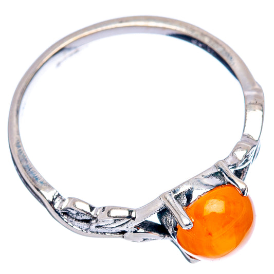 Dainty sterling silver ring with oval orange carnelian stone, size 5.75