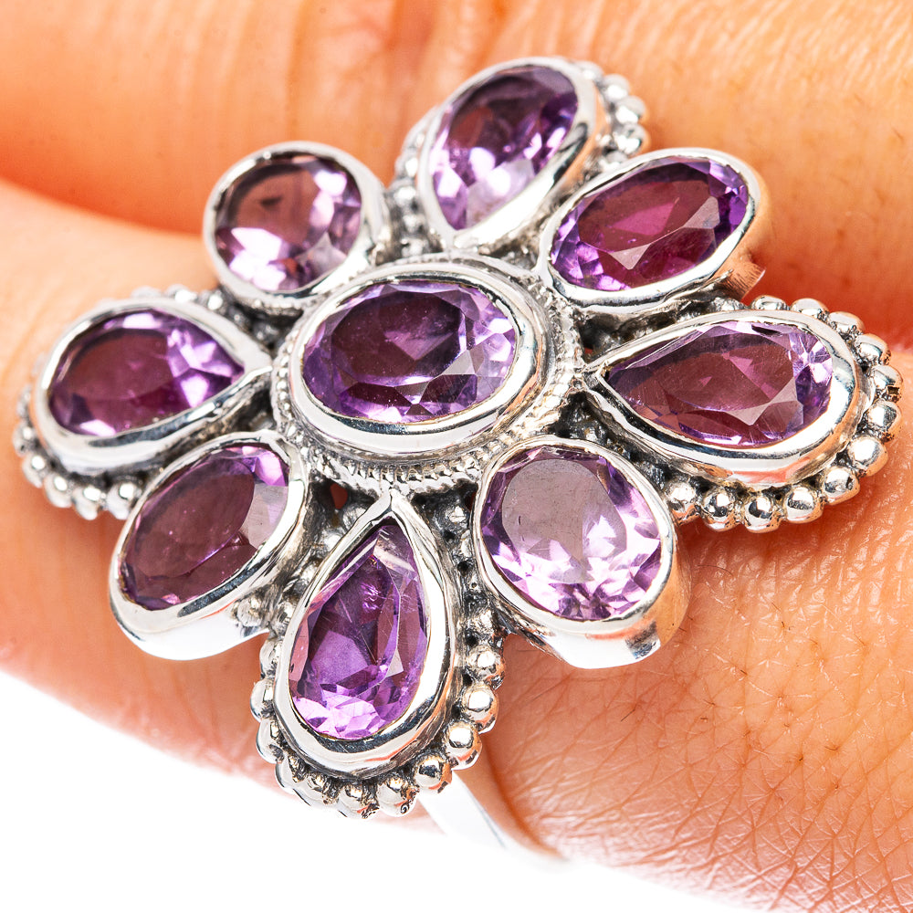 Faceted Amethyst Large Flower Ring Size 8.25 (925 Sterling Silver) R3407