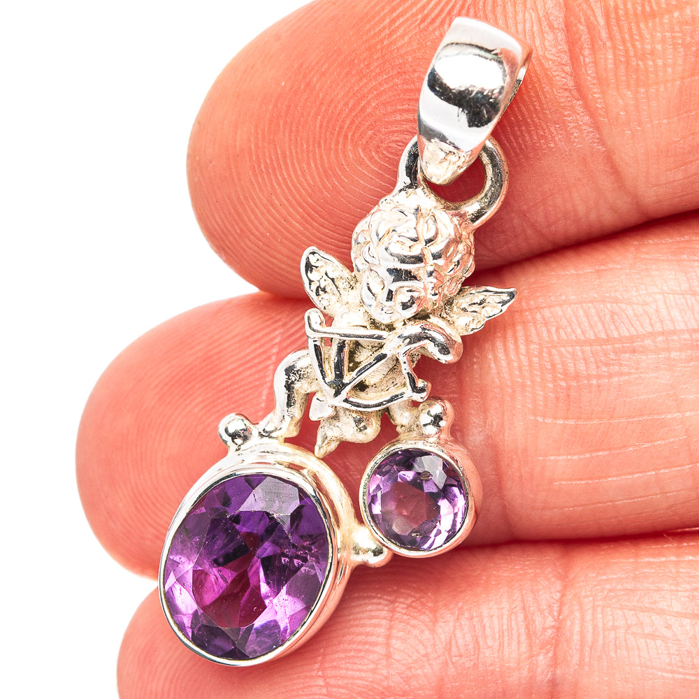 Amethyst Angel Motif Pendant 1 3/8" (.925 Sterling Silver)
