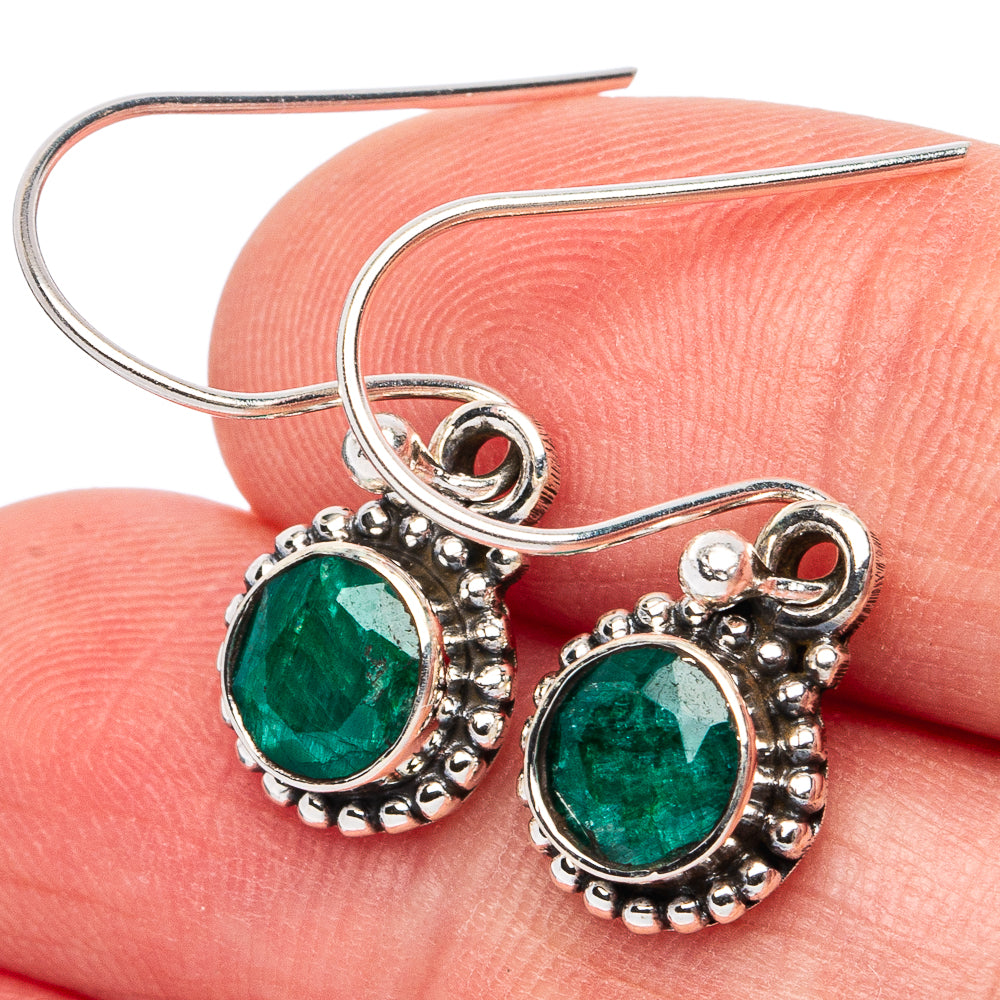 Emerald Earrings 1 1/8" (925 Sterling Silver) E3005