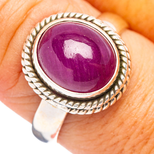925 sterling silver oval ruby ring with rope border, size 8.75