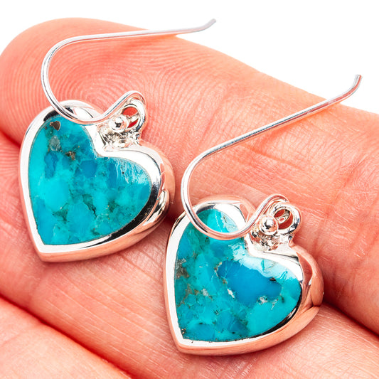 Turquoise heart earrings with .925 sterling silver and hook backs