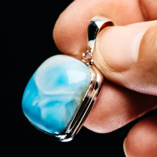 Premium Larimar Pendant 1 3/8" (.925 Sterling Silver)