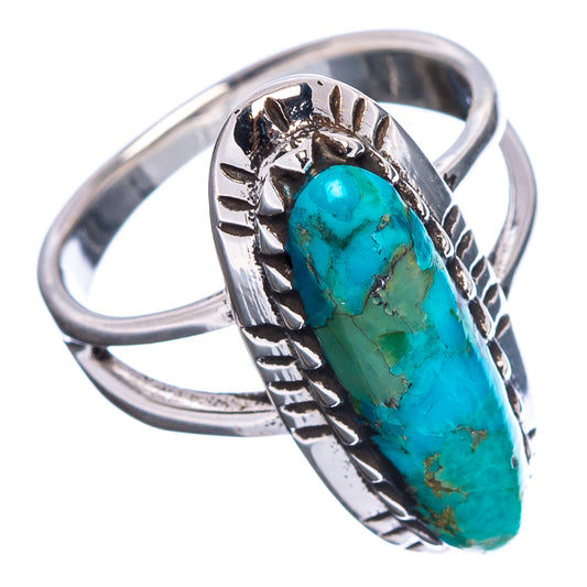 Turquoise oval stone sterling silver ring with carved metal accents